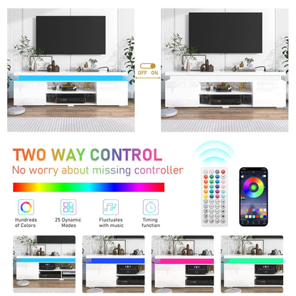 LED TV Stand for up to 85" TVs with Power Outlet, 75" Large Entertainment Center Console Table Gaming Soundbar Shelf with 2 Storage Cabinets