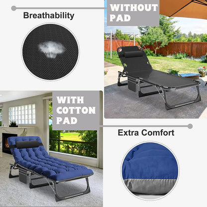 Slsy Folding Lounge Chair, 5-Position Adjustable Outdoor Reclining Chair, Folding Sleeping Bed Cot, Folding Chaise Lounge Chair for Pool Beach Patio Sunbathing