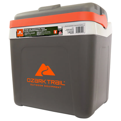 Ozark Trail 26QT electric Cooler 12V Portable Travel Beach Camping Picnic Insulated Cooler 30 Cans Iceless 24L, Grey
