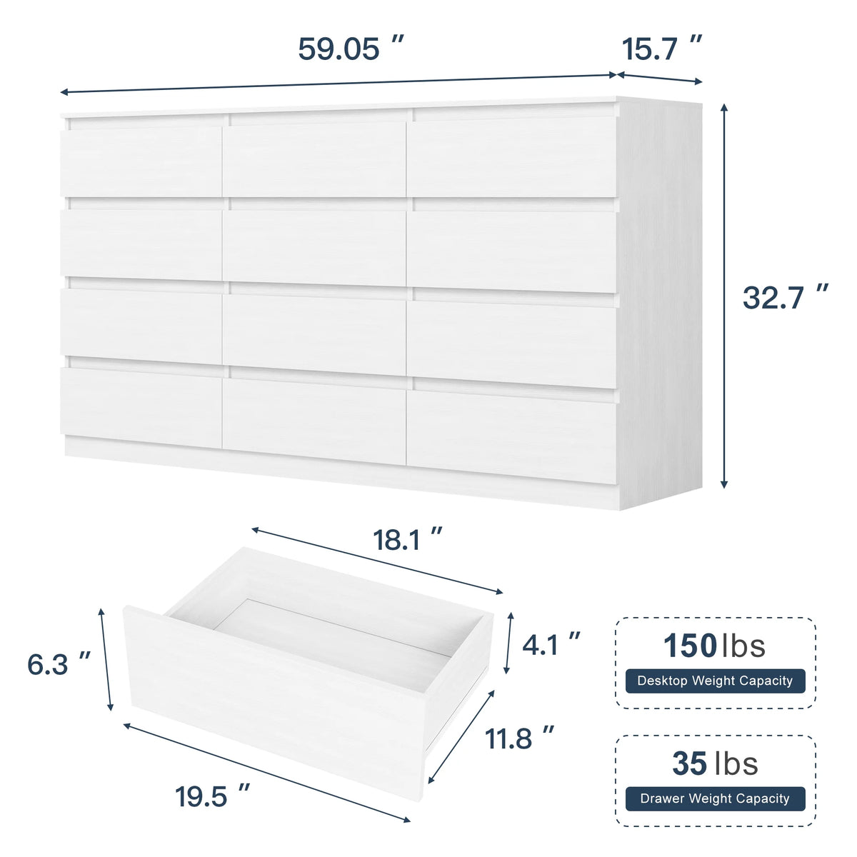 Resenkos Modern Mid Century 6 Drawer Wide Dressers Chests for Bedroom, Chest of Drawer Organizer Grey
