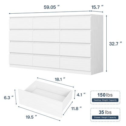 Resenkos Modern Mid Century 6 Drawer Wide Dressers Chests for Bedroom, Chest of Drawer Organizer Grey