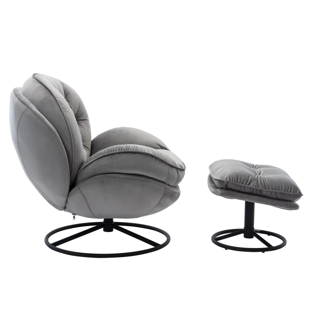 Velvet Swivel Accent Chair with Ottoman Set, Modern Tufted Armchair with Footrest for Living Room Reading TV Chairs for Adults, Comfy Chaise Lounge Chairs with 360 Degree Swiveling for Bedroom, Pink