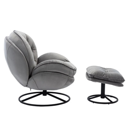 Velvet Swivel Accent Chair with Ottoman Set, Modern Tufted Armchair with Footrest for Living Room Reading TV Chairs for Adults, Comfy Chaise Lounge Chairs with 360 Degree Swiveling for Bedroom, Pink