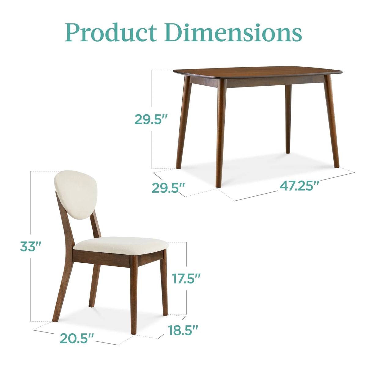 Best Choice Products 5-Piece Compact Wooden Mid-Century Modern Dining Set w/ 4 Chairs, Padded Seat & Back - Walnut/Cream