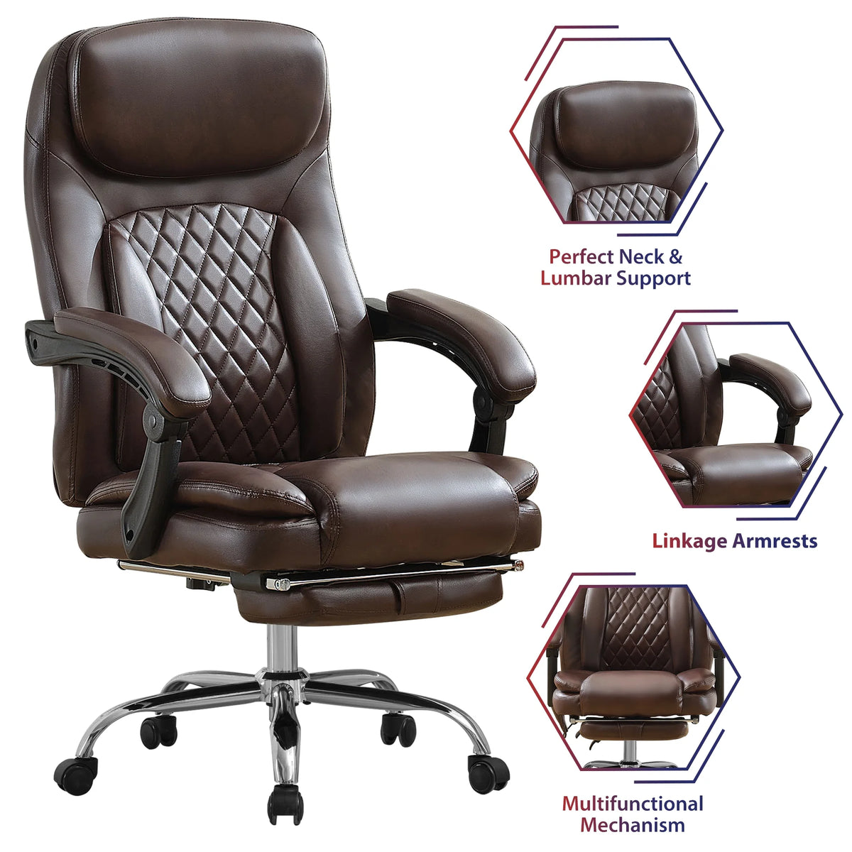 JONPONY Big and Tall Office Chair 500LBS Executive Office Chair Massage and Footrest Ergonomic Computer Desk Chair Reclining High Back Leather Office Chair Lumbar Back Support Swivel Rolling,Black