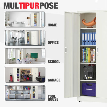 WORKPRO Metal Garage Storage Cabinet with Locking Doors and Adjustable Shelves,71 inches Tall Storage Cabinet for Tools, Office, Home, Shops (Black), Solid Packed