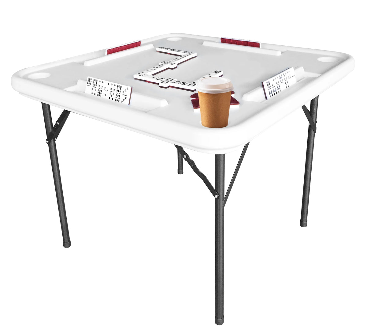 Bene Casa Foldable Domino Table with Built-In Drink Holders, 38�� x 38��, White