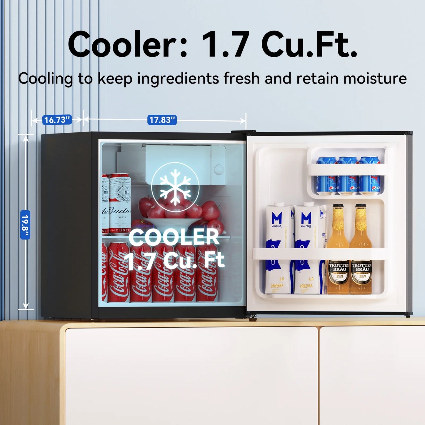 Freezer 1.7 Cu ft Single Door Mini Fridge, grey, New