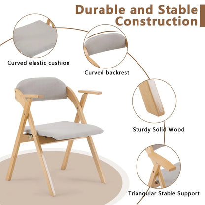 IVV 2-Pack Beechwood Folding Chairs with Cushioned Seat and Backrest, No-Assembly Guest Chairs for Home, Office, or Events (Beige)
