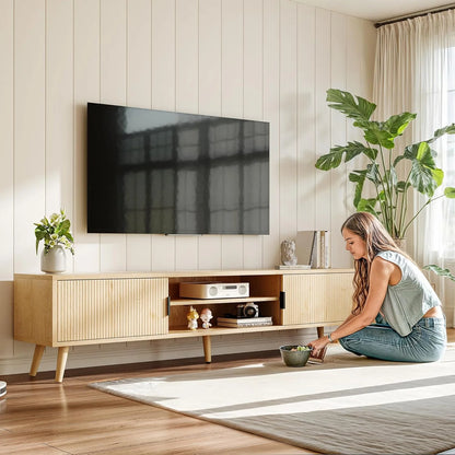 Selooye Mid Century TV Stand, Modern TV Console for TVs up to 70 Inches, Entertainment Center with Storage, TV and Media Consol, 62 Inch (Natural)
