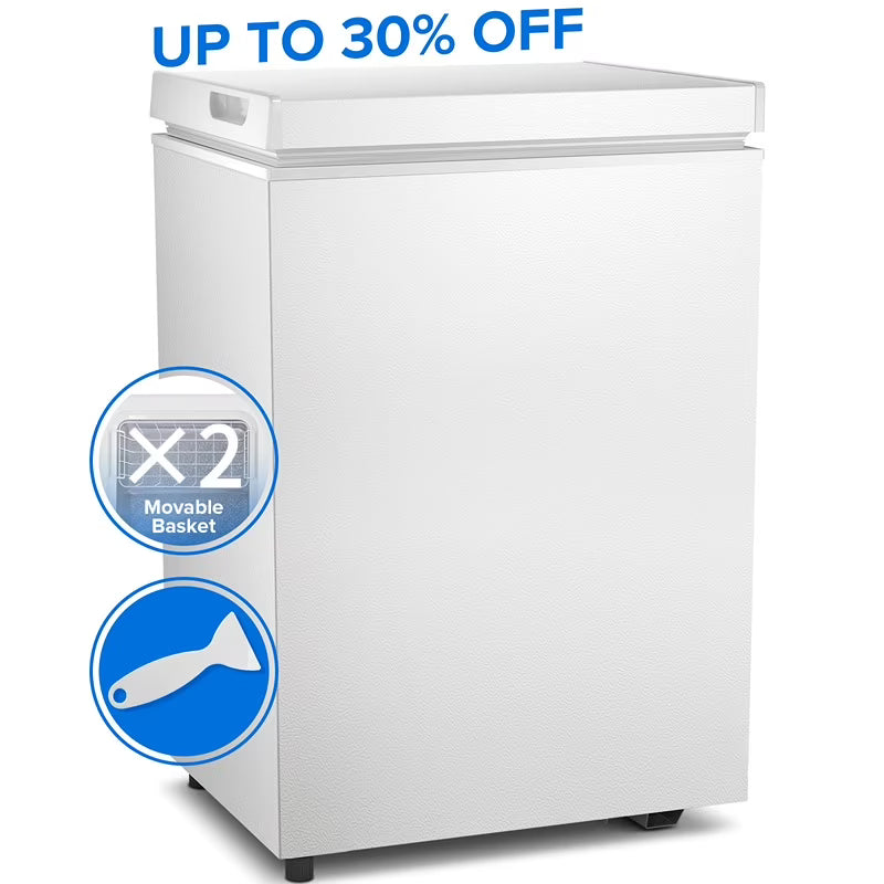 Auseo Mini Freezer Chest 3.5 cu ft,  Black Deep Freezer & Side Handle, Compact Freezer with 7 Gear Adjustable Temperature, Removable Storage Basket*2, Energy Saving