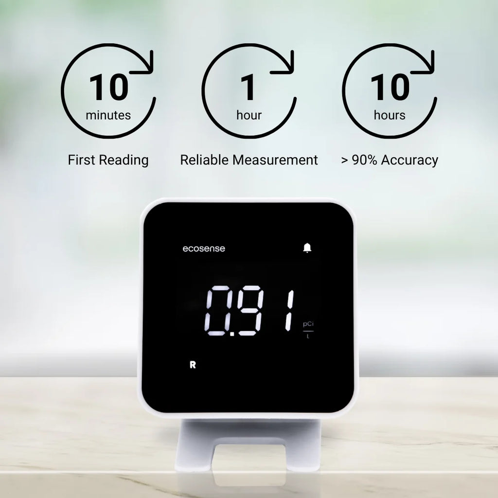 Ecosense EB100 EcoBlu, Digital Radon Detector, Fast & Accurate, Short-Term and Long-Term Monitoring, Full Size LED Screen, Easy to Use (White)