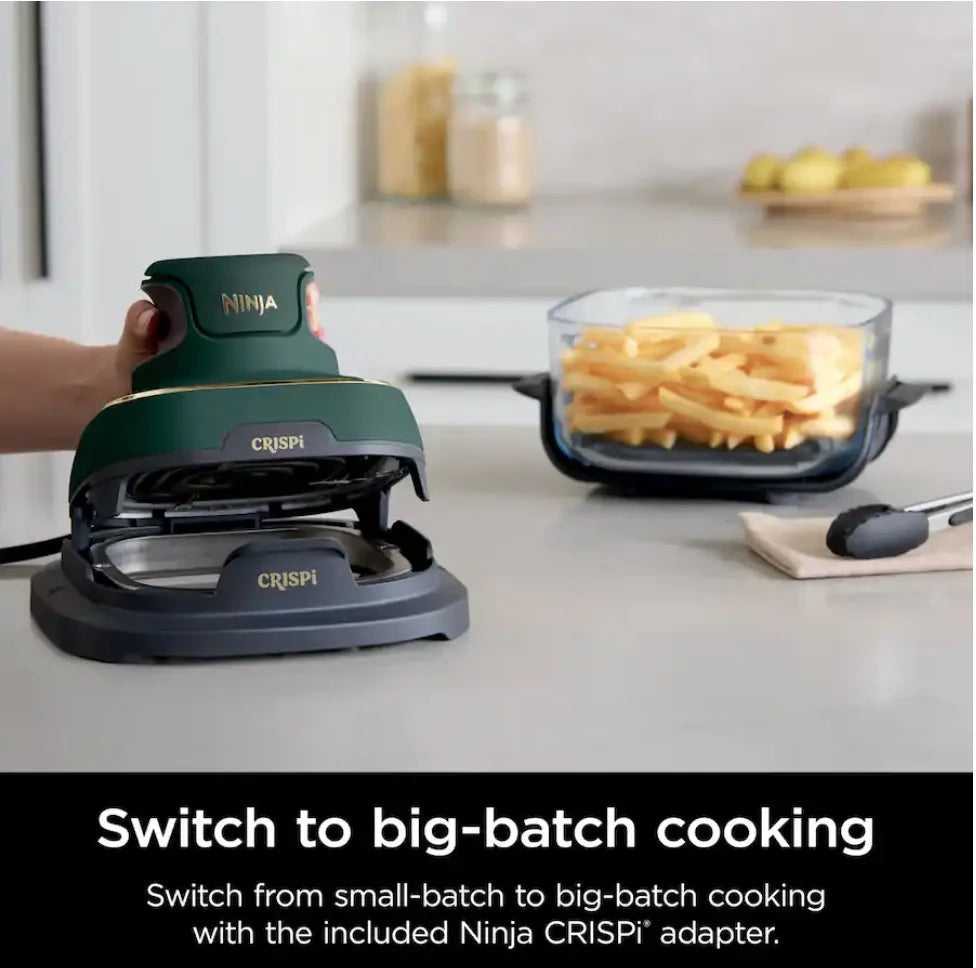 Ninja Crispi 5-in-1 Portable Glass Air Fryer Cooking System FN103BF, British Racing Green with Soft Gold Trim, 1500W, New