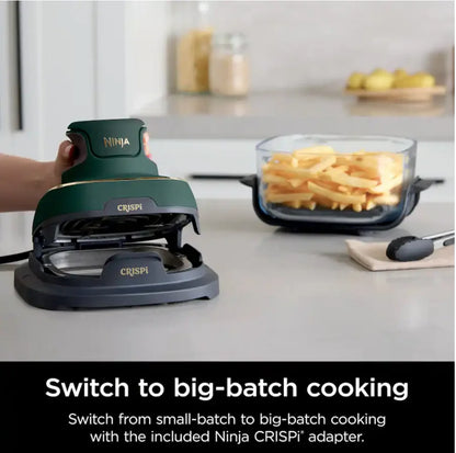 Ninja Crispi 5-in-1 Portable Glass Air Fryer Cooking System FN103BF, British Racing Green with Soft Gold Trim, 1500W, New