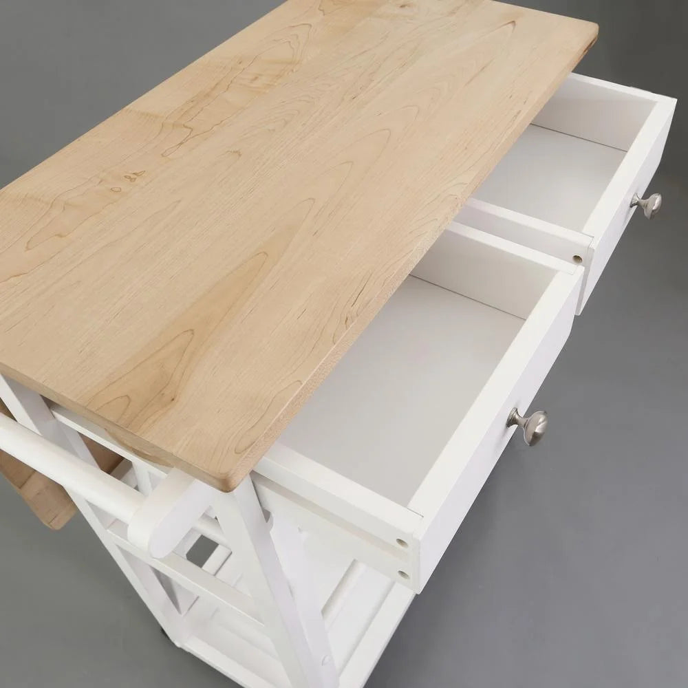 American Trails Breakfast Cart with Drop-Leaf Table, American Maple Top, Square - White