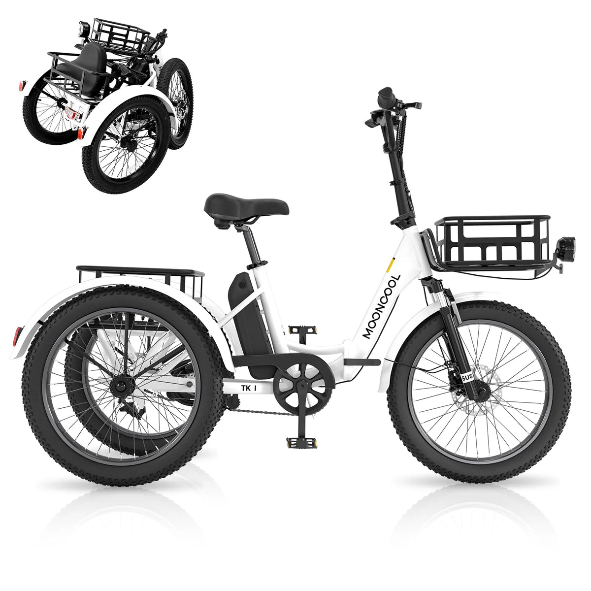 ABORON 3.0 Fat Tire Electric Trike for Senior Foldable E-Bike, 500W Motorized Tricycle Adult 20" Folding 3 Wheel Electric Commute Bike Trike w/48V Battery and Storage Baskets,