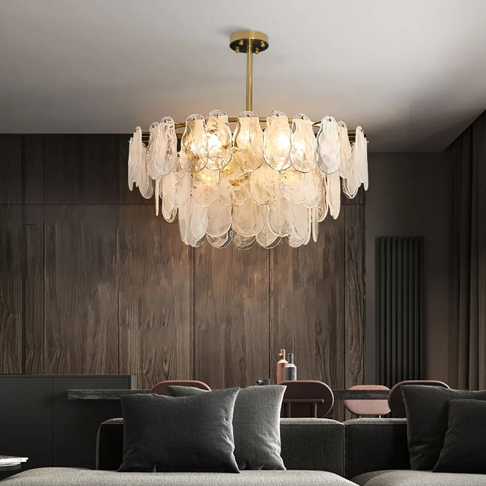 Homary Modern 8-Light Tiered Cloud Glass Chandelier Adjustable Hanging Rod