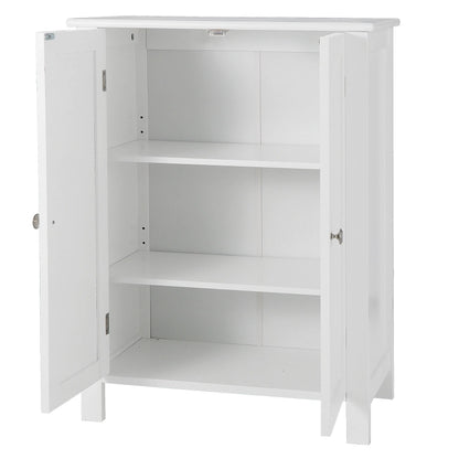 HomGarden 2-Door Bathroom Floor Storage Cabinet Side Cupboard W/ Adjustable Shelves, 11.8'' W, White