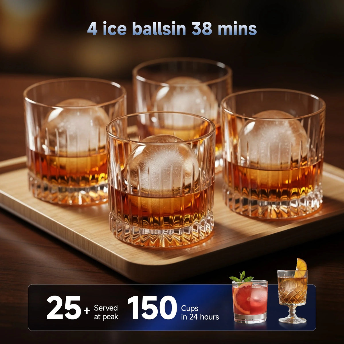 Simzlife Sphere Ice Maker,10 pcs/Hour, 150 pcs/Day,Clear Ice Ball Maker with Enhanced Insulation, with LCD Touch Screen, Self-Cleaning, Quiet Home and Bar Ice for Whiskey Bourbon Parties