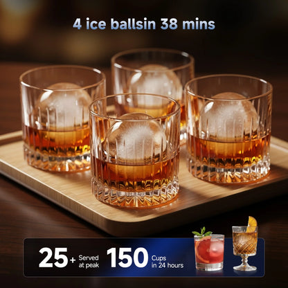 Simzlife Sphere Ice Maker,10 pcs/Hour, 150 pcs/Day,Clear Ice Ball Maker with Enhanced Insulation, with LCD Touch Screen, Self-Cleaning, Quiet Home and Bar Ice for Whiskey Bourbon Parties