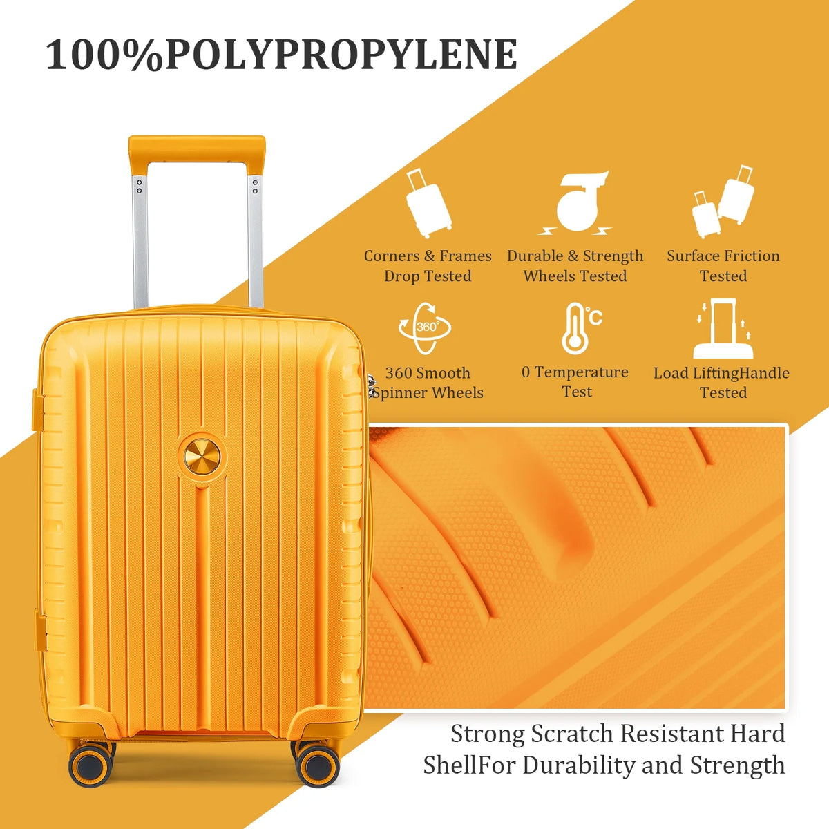 Joyway 5 Piece Luggage Sets Hardshell Lightweight Suitcase with TSA Lock Spinner Wheels-Orange
