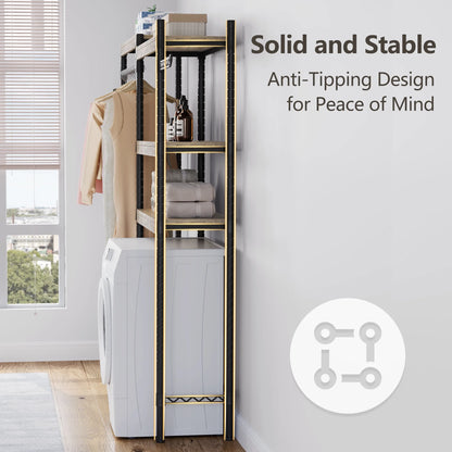 5 Tier Wood Over The Washer and Dryer Storage Shelf with Drying Clothes Racks Laundry Room Shelf Laundry Room Organization and Storage for Hanging Towels and Drying Clothes