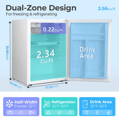 WAA 2.6 Cu.Ft Mini Fridge with Freezer, Single Door Compact Refrigerator BLACK