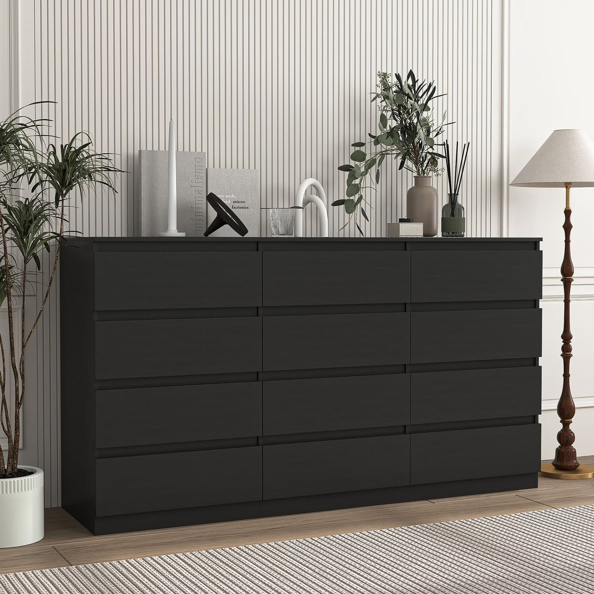Resenkos Modern Mid Century 6 Drawer Wide Dressers Chests for Bedroom, Chest of Drawer Organizer Grey