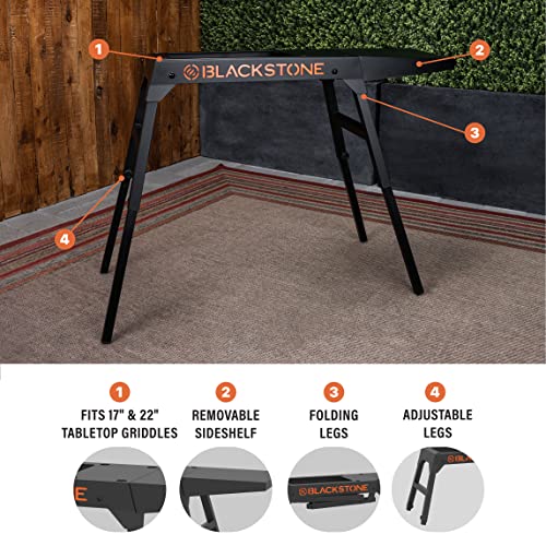 Universal Griddle Stand with Adjustable Leg and Side Shelf - Made to fit 17" or 22" Propane Table Top Griddle - Perfect Take Along Grill Accessories for Outdoor Cooking and Camping (Black)