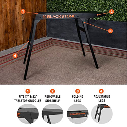 Universal Griddle Stand with Adjustable Leg and Side Shelf - Made to fit 17" or 22" Propane Table Top Griddle - Perfect Take Along Grill Accessories for Outdoor Cooking and Camping (Black)