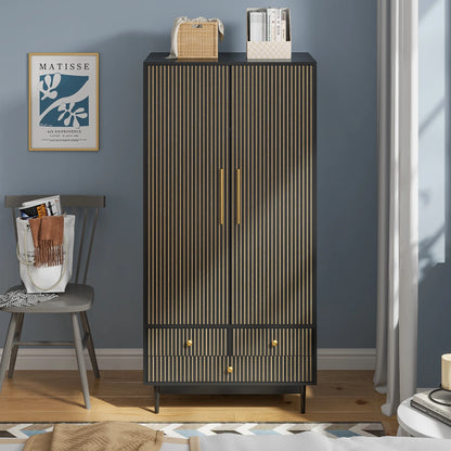 Armoire Wardrobe Closet, Closet Wardrobe Cabinet with Drawers and Hanging Rail for Bedroom, White