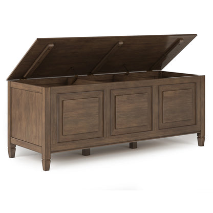 Simpli Home Connaught SOLID WOOD 51 inch Wide Traditional Storage Bench Trunk in Dark Chestnut Brown
