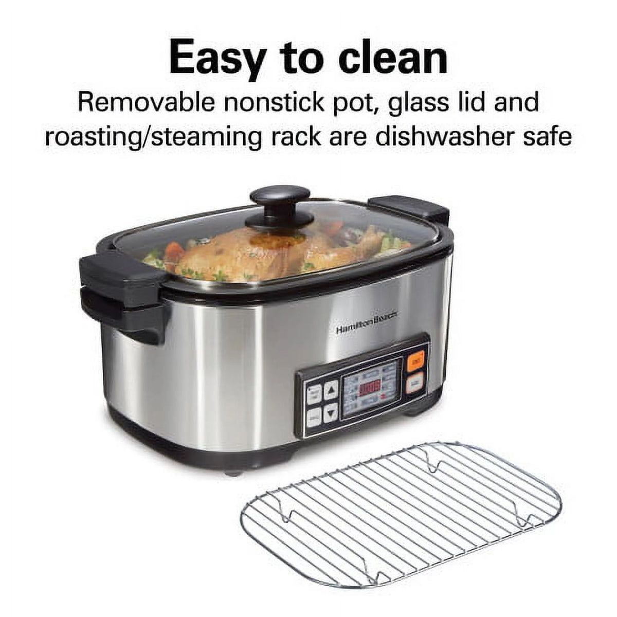 Hamilton Beach 9-in-1 Multi Cooker, 6 Qt Searing Slow Cooker, Nonstick Aluminum Crock with Removable Pot, Black