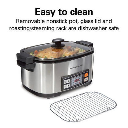 Hamilton Beach 9-in-1 Multi Cooker, 6 Qt Searing Slow Cooker, Nonstick Aluminum Crock with Removable Pot, Black