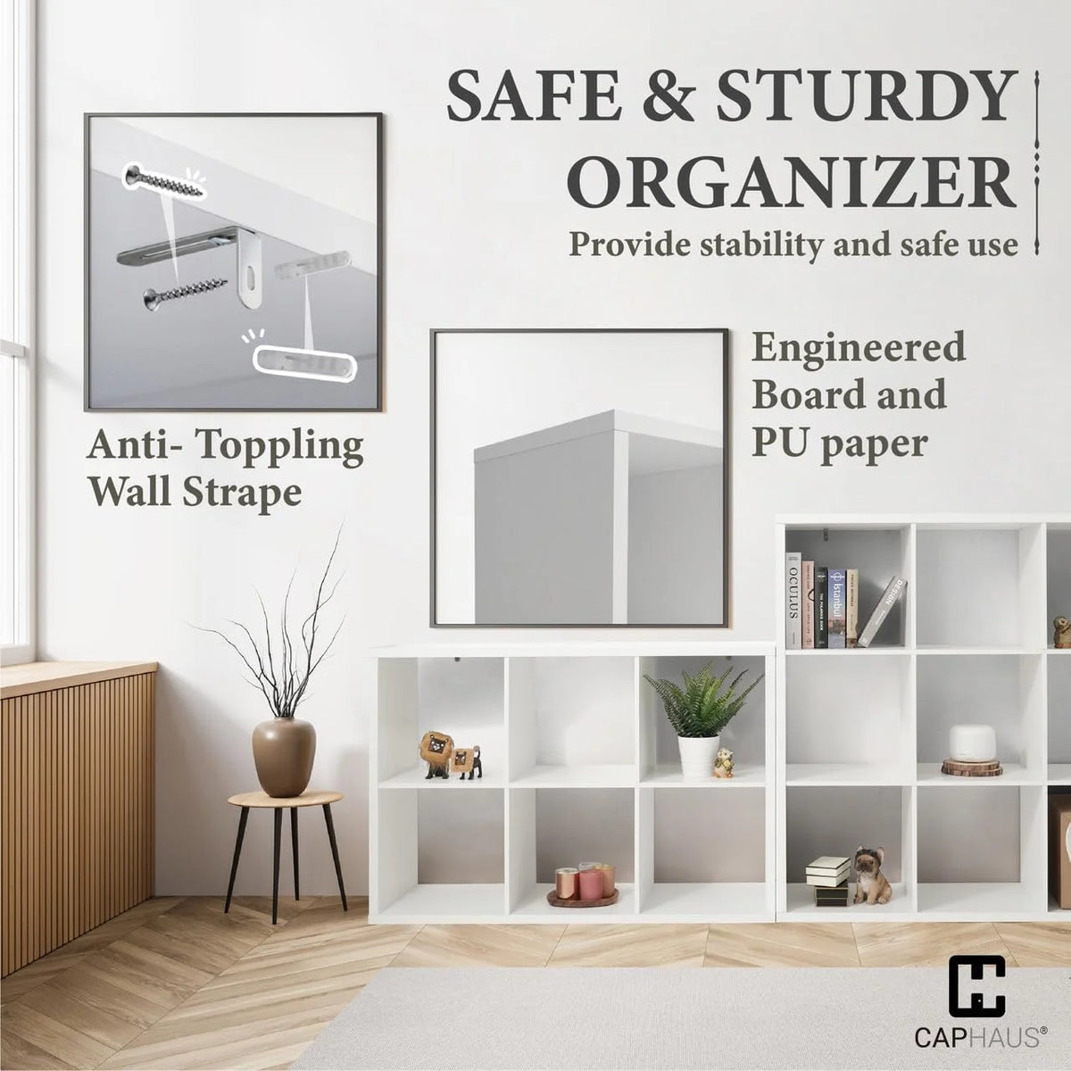 Sturdy Room 13-Inch Cube Storage Organizer Shelf, with Extra Thick Exterior Edge, Open Storage Shelf Divider, Bookcase, 6-Cube / 8-Cube / 9-Cube, Colors Available in Grey Oak and White