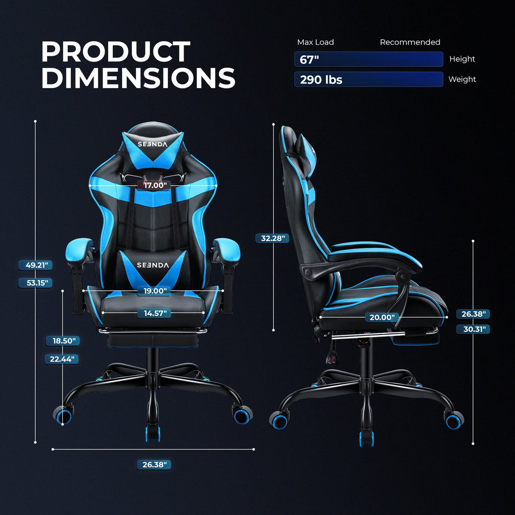 Gaming Chair, Seenda Video Game Chair with Footrest and Lumbar Support, Ergonomic Computer Chair Height Adjustable with Swivel Seat and Headrest, Red