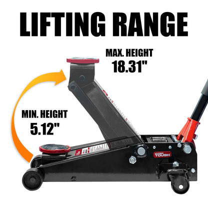 Hyper Tough 3 Ton Floor Jack with Dual Pump - Black