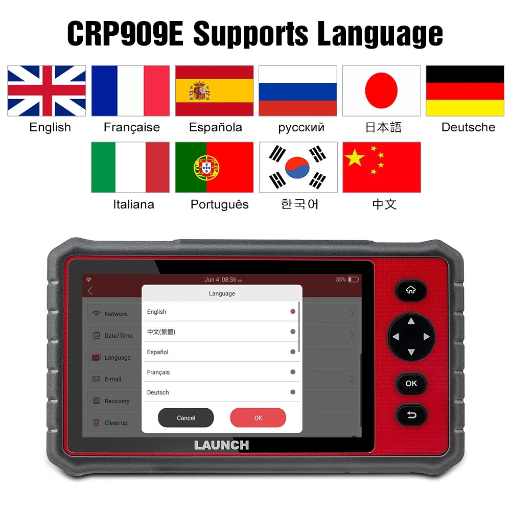 LAUNCH CRP909E OBD2 Scanner Car Diagnostic Scan Tool, OE-Level All System Diagnostic Scanner with 28 Free Maintenance Functions, IMMO, 2 Years Free Update