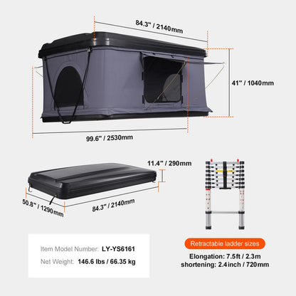 KFFKFF Hard Shell Rooftop Tent, Naturnest Model for 2-3 People, Includes Thick Mattress and Telescopic Ladder, Waterproof and Windproof, Suitable for Jeep, SUV, Van, and Pickup Trucks