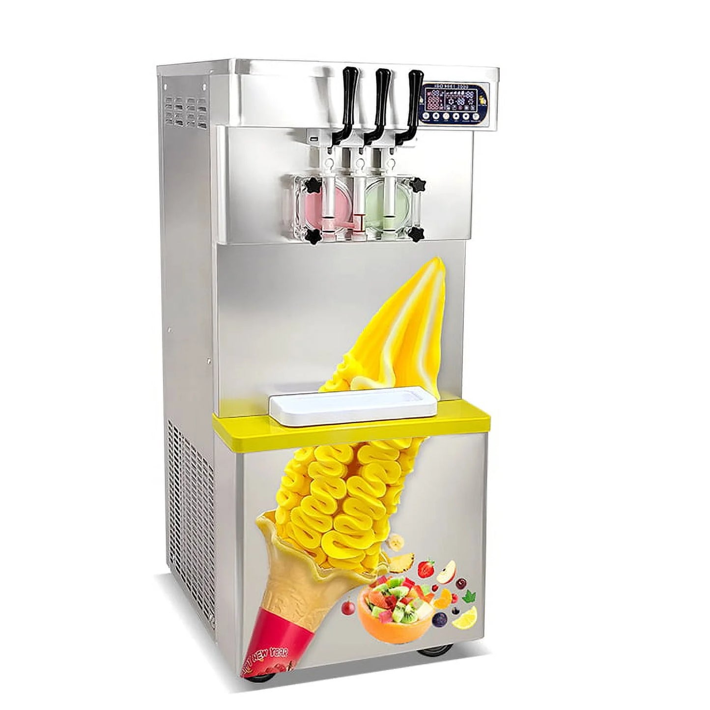 Kolice Commercial 3 Flavors Soft Serve Ice Cream Machine-Full Transparent Dispenser,Upper tanks Coolated