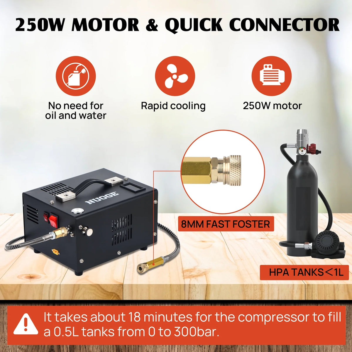 NUOGE Pcp Air Compressor,4500Psi 12V DC or 110V AC W/Converter Paintball/Scuba Tank Compressor Pump