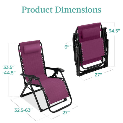 Best Choice Products Oversized Zero Gravity Chair, Folding Recliner w/ Removable Cushion, Side Tray - Fossil Gray
