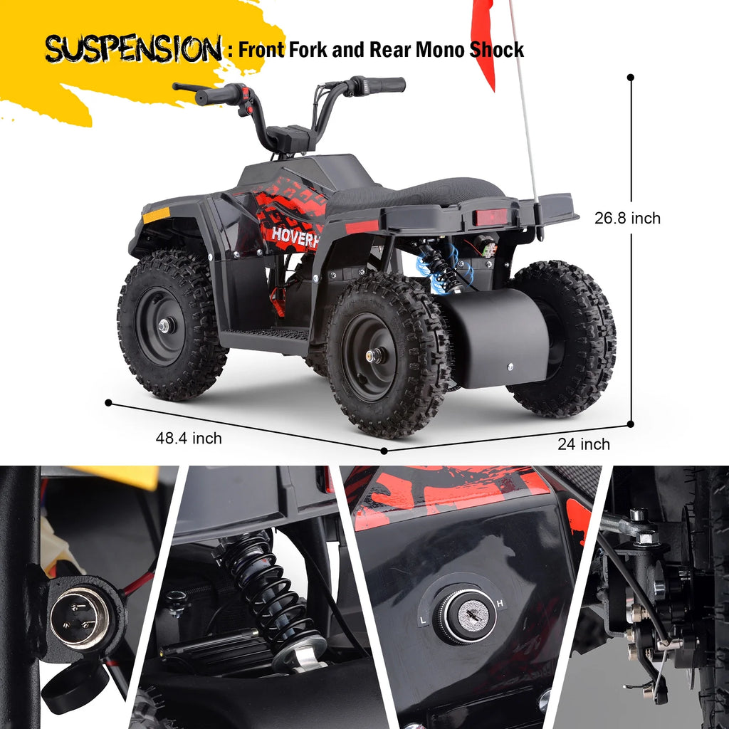 HOVER HEART Electric Dirt Quad, 36V 500W 4-Wheeler, Dual Suspensions, Age 13+