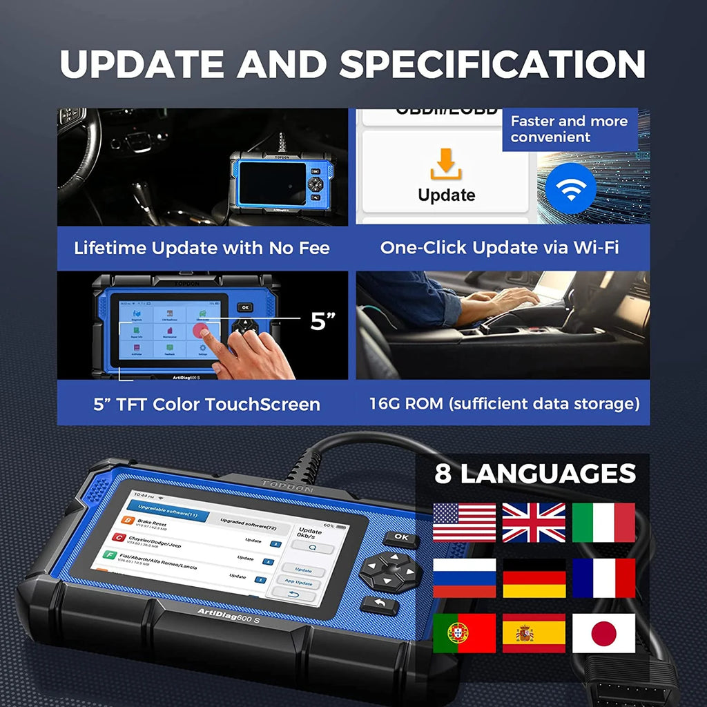 OBD2 Scanner TOPDON ArtiDiag600S Car Diagnostic Scan Tool AT/ENG/ABS/SRS Diagnoses & 8 Reset Services