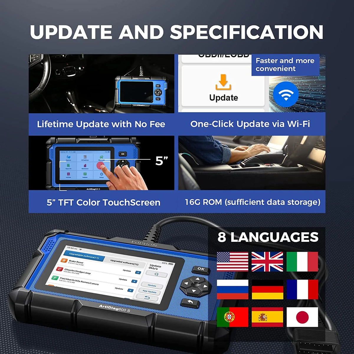 OBD2 Scanner TOPDON ArtiDiag600S Car Diagnostic Scan Tool AT/ENG/ABS/SRS Diagnoses & 8 Reset Services