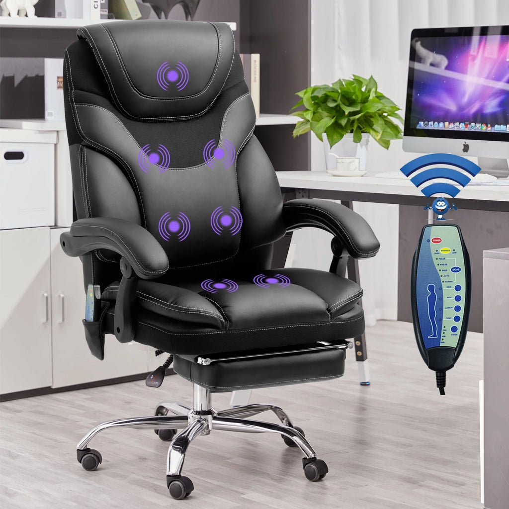Massage Office Chair, Reclining Office Chair with Footrest, Ergonomic Office Chair with Lumbar Support, High Back Executive Office Chair, Height and Armrest Adjustable, 300lb Capacity