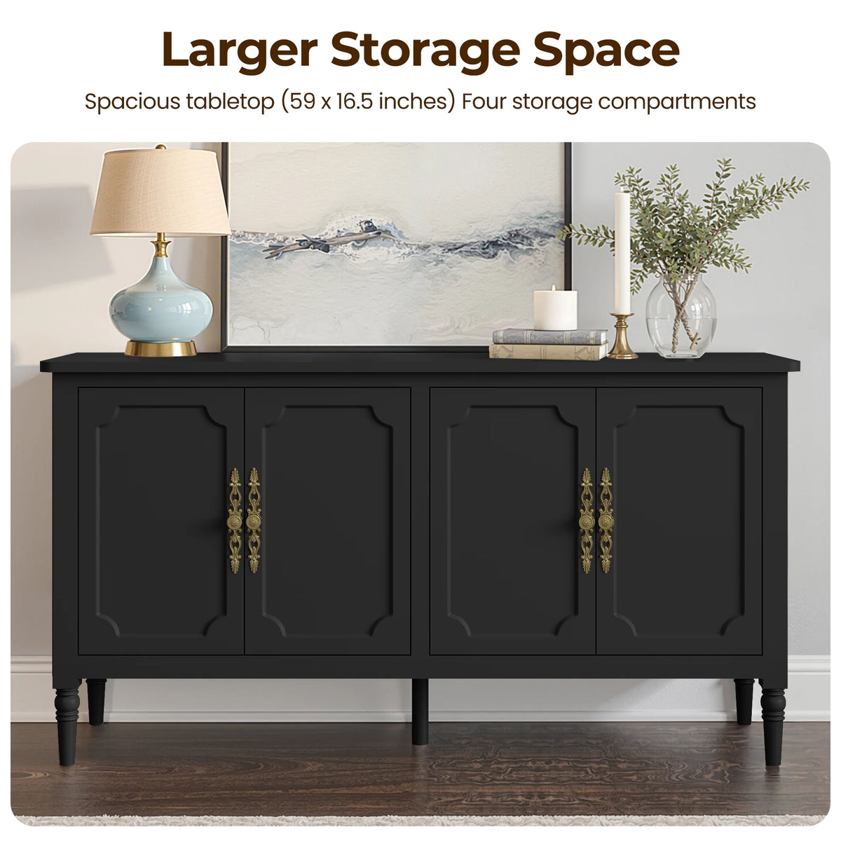 May in Color Console Cabinet, 58'' Wood Sideboard Buffet Cabinet with Storage & 4 Doors, Mid Century Modern Pantry Cabinet for Entryway, Living Room, Bedroom, Dining Room, Green