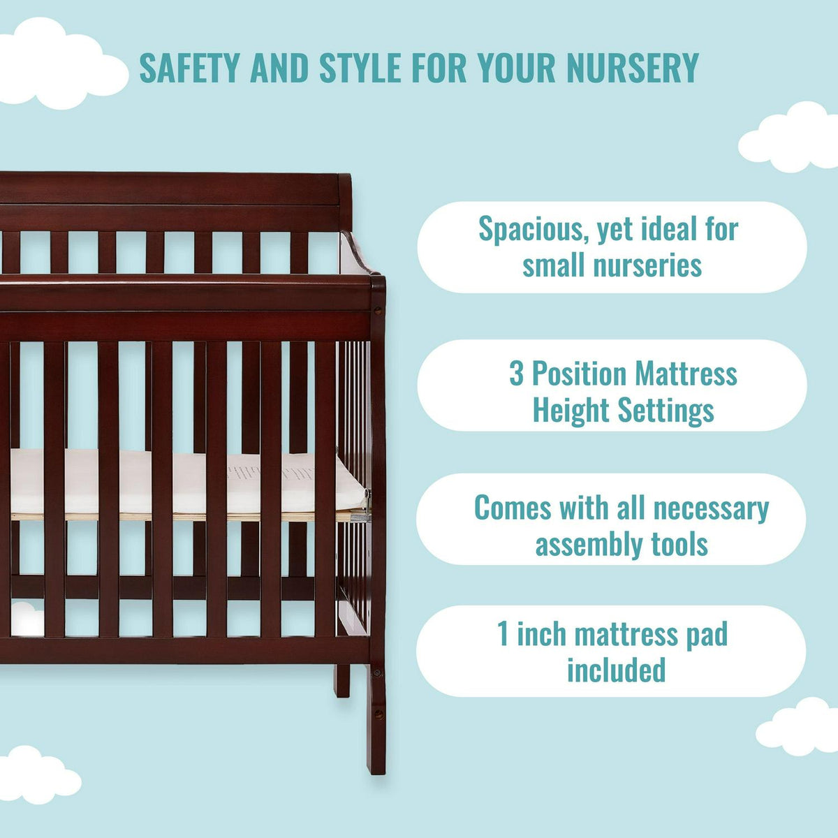 Dream On Me Aden 4-in-1 Convertible Mini Crib Espresso