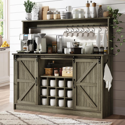 DreamCurship 55" Farmhouse Coffee Bar Cabinet, Buffet Sideboard Storage Cabinet, Wine Bar Cabinet with Wine Rack, White