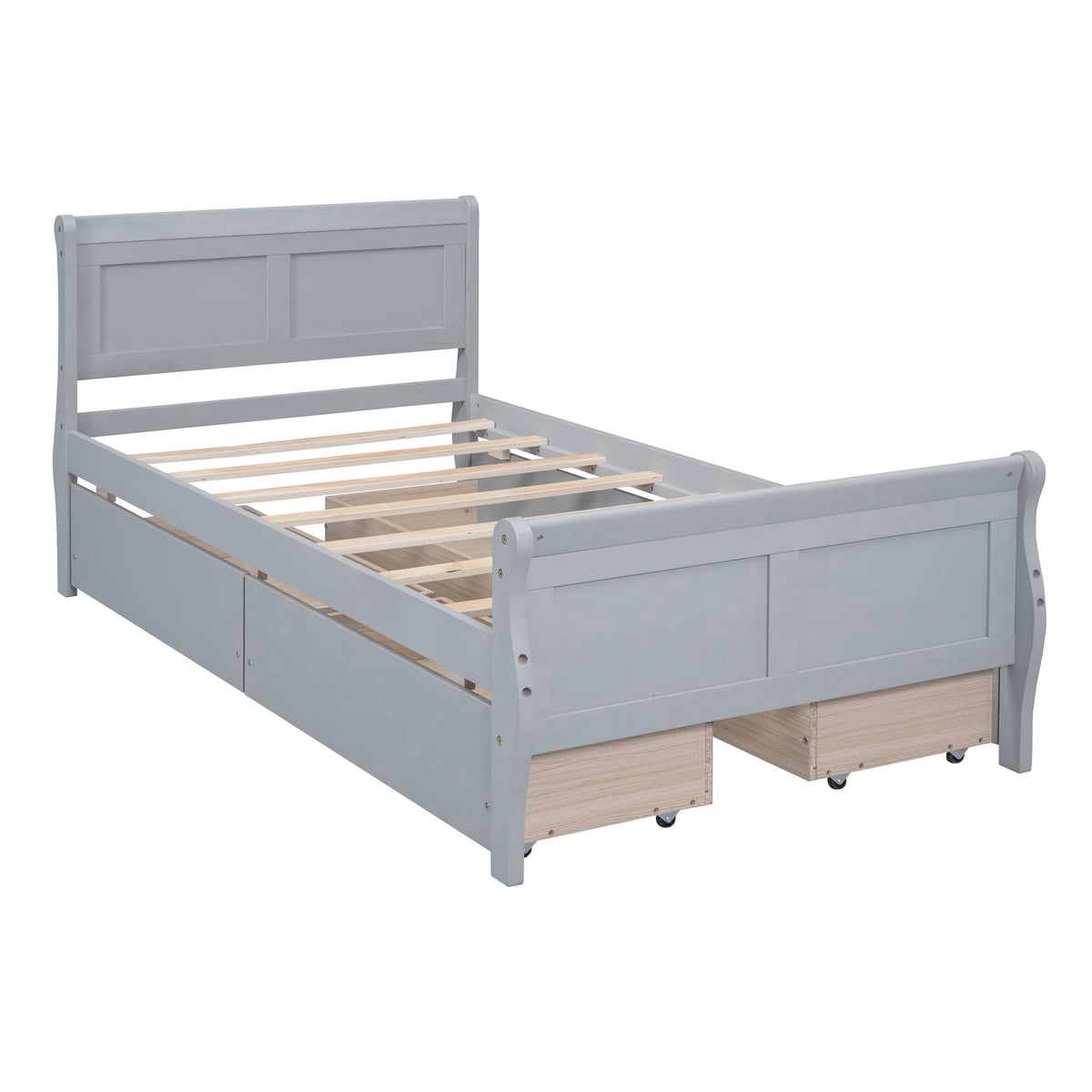 Full Size Wood Platform Bed with 4 Drawers,Storage Bed Frame with Streamlined Headboard and Footboard for Kids, Teens, Boys, Girls,Wooden Slats Support, No Box Spring Needed,Oak